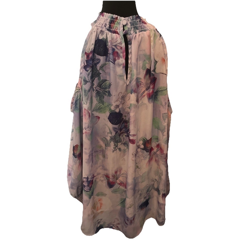 Torrid Lavender Floral Sheer Cold Shoulder Blouse Wm's Size 2 Plus Long Sleeve - Picture 4 of 4